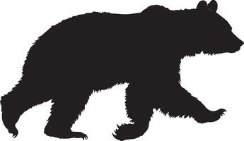 Bear Running Body stretched forward, paws in mid-stride, tail lifted. full length silhouette black illustration vector