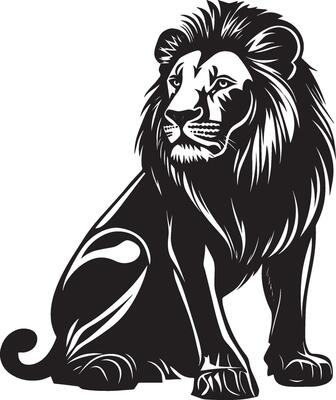 Lion Hunting Crouching, ears forward, eyes focused. full length silhouette black illustration