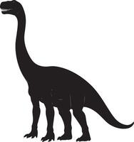 Apatosaurus A large dinosaur characterized by its elongated neck, substantial tail, and compact head, complete black silhouette design. vector