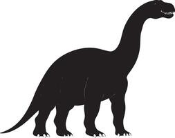 Iguanodon A sizable herbivorous dinosaur featuring a thumb spike, robust body, and strong arms for stability, full-length black silhouette illustration. vector