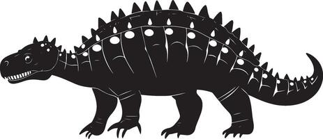 Ankylosaurus - A heavily armored quadruped with bony plates on its back and a clubbed tail. full length silhouette black illustration vector