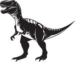 Giganotosaurus A powerful theropod known for its hefty frame, extended tail, and strong legs engineered for rapid movement, complete silhouette in black representation. vector