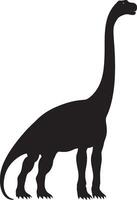 Diplodocus A long-necked quadrupedal dinosaur featuring an exceptionally long tail, slender body, and small head, full-length black silhouette illustration. vector