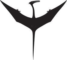 Pteranodon - A large flying reptile with a long neck, toothless beak, and large wingspan. full length silhouette black illustration vector