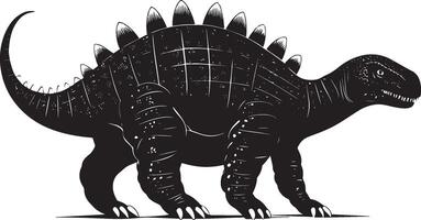 Ankylosaurus A heavily armored herbivore characterized by its protective bony plates and a powerful clubbed tail, complete black silhouette design. vector