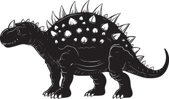 Ankylosaurus A robust quadrupedal dinosaur featuring heavy armor, bony plates on its back, and a clubbed tail, full-length black silhouette illustration. vector