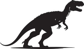 Allosaurus A massive bipedal carnivore featuring a muscular frame, lengthy tail, and sharp teeth, full-length black silhouette illustration. vector