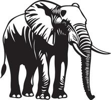 Elephant Charging Head lowered, trunk extended forward, tusks visible. full length silhouette black illustration vector