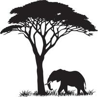 Eating Trunk curled around a tree or grass, head bent down. full length silhouette black illustration vector