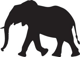 Walking One leg lifted in mid-step, trunk extended forward, ears flared out. full length silhouette black illustration vector