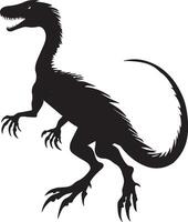 Deinonychus - A bipedal carnivore with long curved claws, a lean body, and built for agility. full length silhouette black illustration vector