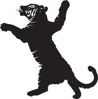 Tiger Frolicking Paws extended, swatting at a toy, in a playful pose, full-length black silhouette illustration. vector