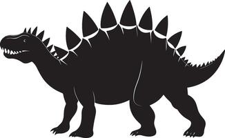 Stegosaurus - A slow-moving quadruped with large plates on its back, spikes on its tail, and a small head. full length silhouette black illustration vector