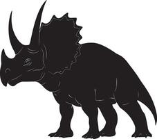 Triceratops A large plant-eater characterized by its distinctive frill and trio of horns, supported by sturdy legs, complete black silhouette design. vector