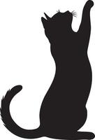 Cat in Stretch Pose Silhouette A flexible cat with its front legs stretched out and back arched, complete black silhouette design. vector