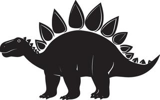 Stegosaurus A sturdy herbivore characterized by its massive back plates, spiked tail, and diminutive head, complete black silhouette design. vector