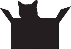 Cat Hiding in a Box Silhouette A cat crouched inside a box with ears visible. full length silhouette black illustration vector