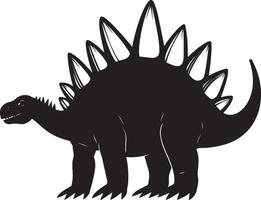Stegosaurus A slow-moving quadrupedal dinosaur featuring large plates along its back, spikes on its tail, and a small head, full-length black silhouette illustration. vector