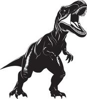 Tyrannosaurus Rex T-Rex Roaring A massive T-Rex with its mouth open in a powerful roar, standing tall and confident, full-length black silhouette illustration. vector