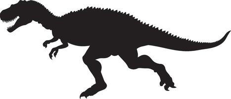 Carnotaurus Sprinting A swift Carnotaurus in mid-stride, legs outstretched, body low to the ground, and tail trailing behind, full-length black silhouette illustration. vector