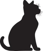 Cat Sitting Silhouette A serene cat perched with its tail gently curled around its front paws, complete black silhouette design. vector