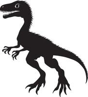 Velociraptor A nimble bipedal carnivore featuring a slender body, long tail, and distinctive sickle-shaped claws, full-length black silhouette illustration. vector