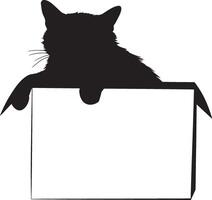 Cat Concealed in a Box Silhouette A cat curled up inside a box, with its ears peeking out, full-length black silhouette illustration. vector