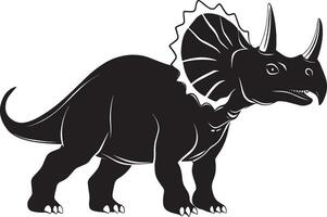 Triceratops - A quadrupedal herbivore with a frill at the back of its head and three horns, standing on sturdy limbs. full length silhouette black illustration vector