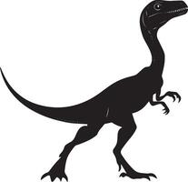 Velociraptor - A small, agile, bipedal carnivore with a sleek body, long tail, and sickle-shaped claws. full length silhouette black illustration vector