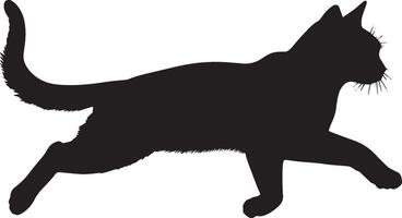 Cat Running Fast Silhouette A cat sprinting with a straight tail and ears drawn back, complete black silhouette design. vector