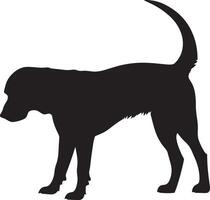 Sniffing Dog Silhouette A dog with head lowered, tail up, sniffing the ground. full length silhouette black illustration vector