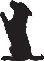Dog Requesting Silhouette A dog in a sitting position on its hind legs, paws outstretched in a begging manner, complete silhouette in black representation. vector