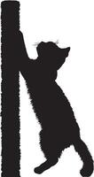 Scratching Post Silhouette A cat stretching up with claws extended on a vertical post. full length silhouette black illustration vector