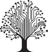 Eco-Friendly Tech Logo Design A sleek black logo combining elements of a circuit board and a tree shape in a modern style. vector