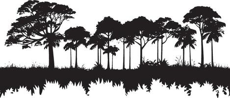 Tropical Tree Line Logo An elegant black silhouette showcasing a line of rainforest trees, emphasizing simplicity and nature. vector