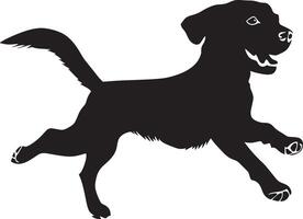 Dog in Motion Silhouette A dog dashing forward, showcasing its speed and agility, complete black silhouette design. vector