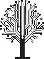 Tree-Shaped Circuit Board Logo A black illustration featuring a circuit board designed in the form of a tree. vector