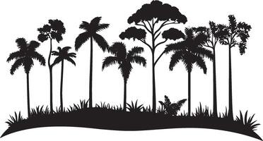 Rainforest Foliage Silhouette A straightforward black illustration of a row of trees typical of a rainforest, conveying a sense of lush greenery. vector