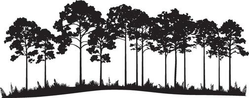 Forest Canopy Silhouette A minimalist black illustration featuring a series of rainforest trees, capturing the essence of a tropical environment. vector