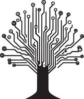Circuit Tree Emblem A creative black illustration depicting a circuit board styled as a tree, symbolizing technology and nature. vector