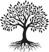 Tree with Roots Emblem A sleek black logo design featuring a tree grounded in its roots, representing growth and resilience. vector