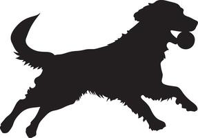 Ball Fetching Silhouette A dog lunging forward with a ball in its mouth. full length silhouette black illustration vector