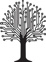 logo of circuit board in the shape of a tree black illustration vector