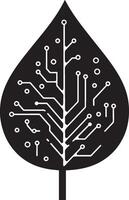 Eco-Tech Logo Design A sleek black logo combining elements of a circuit board and a leaf shape in a modern style. vector