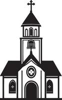 Church Buildings Icon Set A collection of flat black illustrations representing various church structures in a simple design. vector