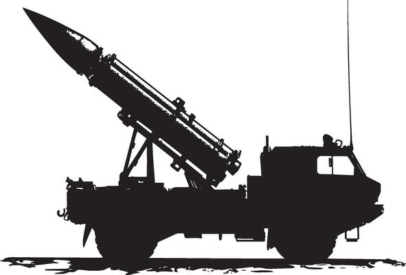 Missile Launcher Vehicle A vehicle with a missile launcher. full length silhouette black illustration