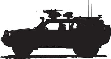 Protective Escort Vehicle A vehicle safeguarding another in a convoy, ensuring security. Full-length silhouette in black design. vector