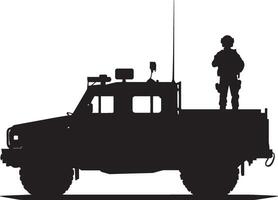 Checkpoint Guard Vehicle A vehicle stationed at a checkpoint, standing guard. Full-length silhouette in black art. vector