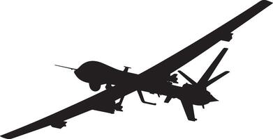 Drone Soaring in the Sky A military drone flying high with wings extended. Full-length silhouette in black art. vector
