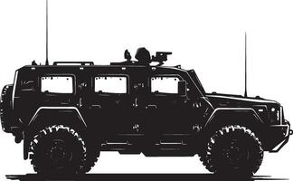 Shielded Combat Vehicle A full-length black of an armored truck in defense mode. vector